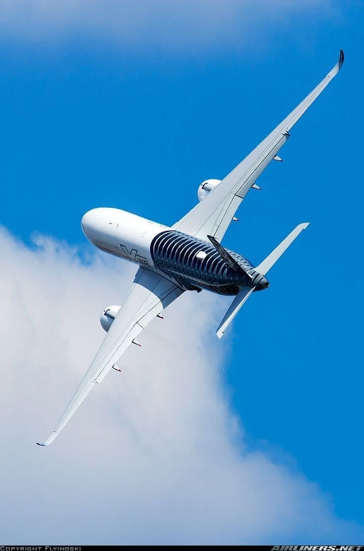 Airbus A350 flying through the sky